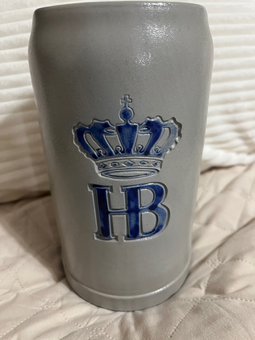 HB Crown Gray Ceramic Stein with Blue Emblem
